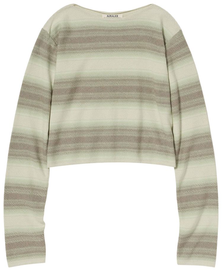 Auralee Gradient Stripe Boat Neck Knit Lime Grey Stripe