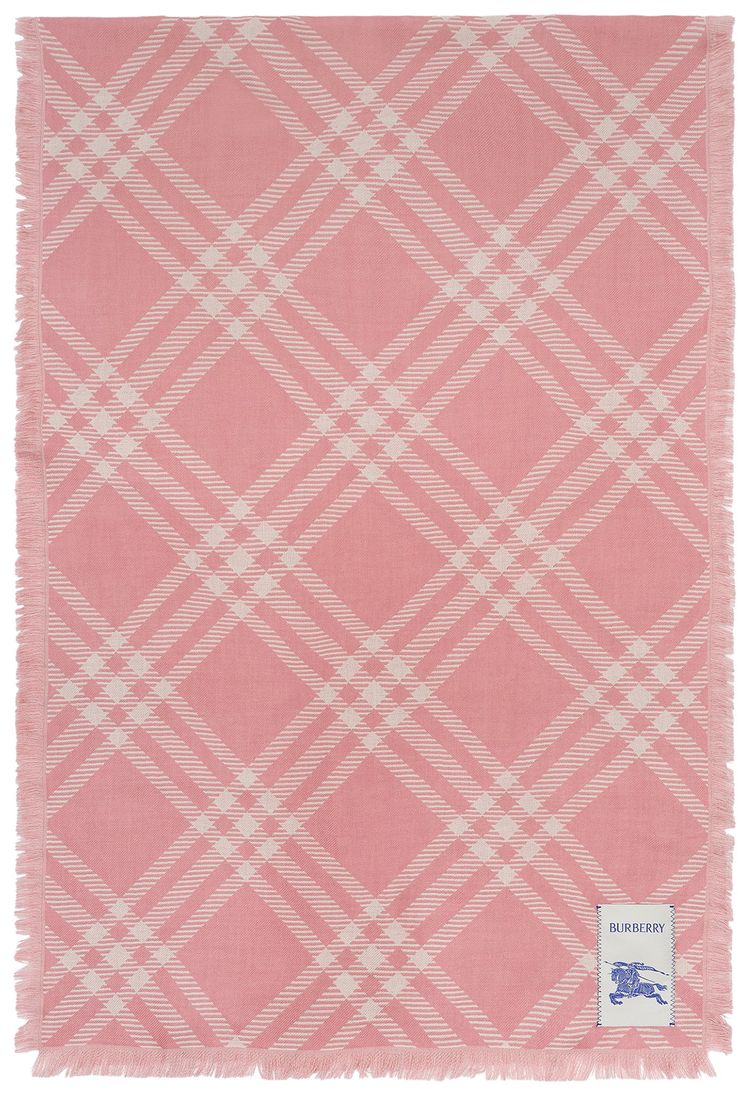 Burberry MU Wide Check Wool Silk Scarf Sugar Pink