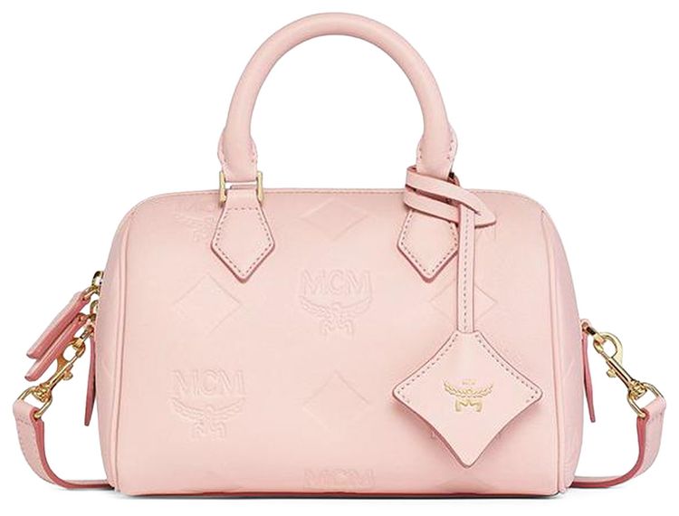 MCM Ella Leather Boston Hybrid Small Bag Lotus Pink
