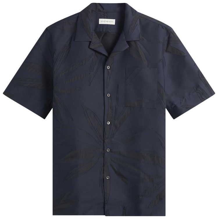Dries Van Noten Spikey Flower Devoure Shirt Navy