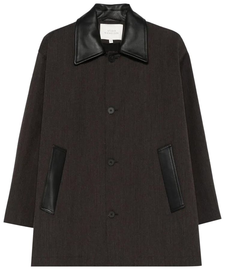 Studio Nicholson Leather Collar Chore Coat Brown Marl