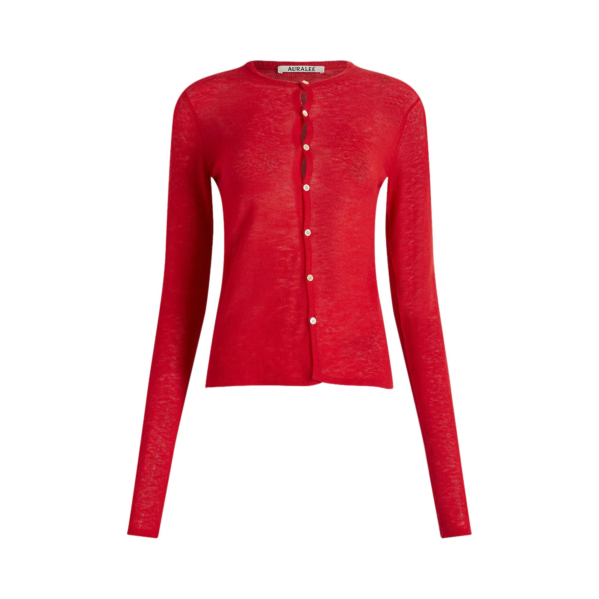 Buy Auralee Sheer Cashmere Knit Cardigan 'Red Orange' - A26SC01CJ