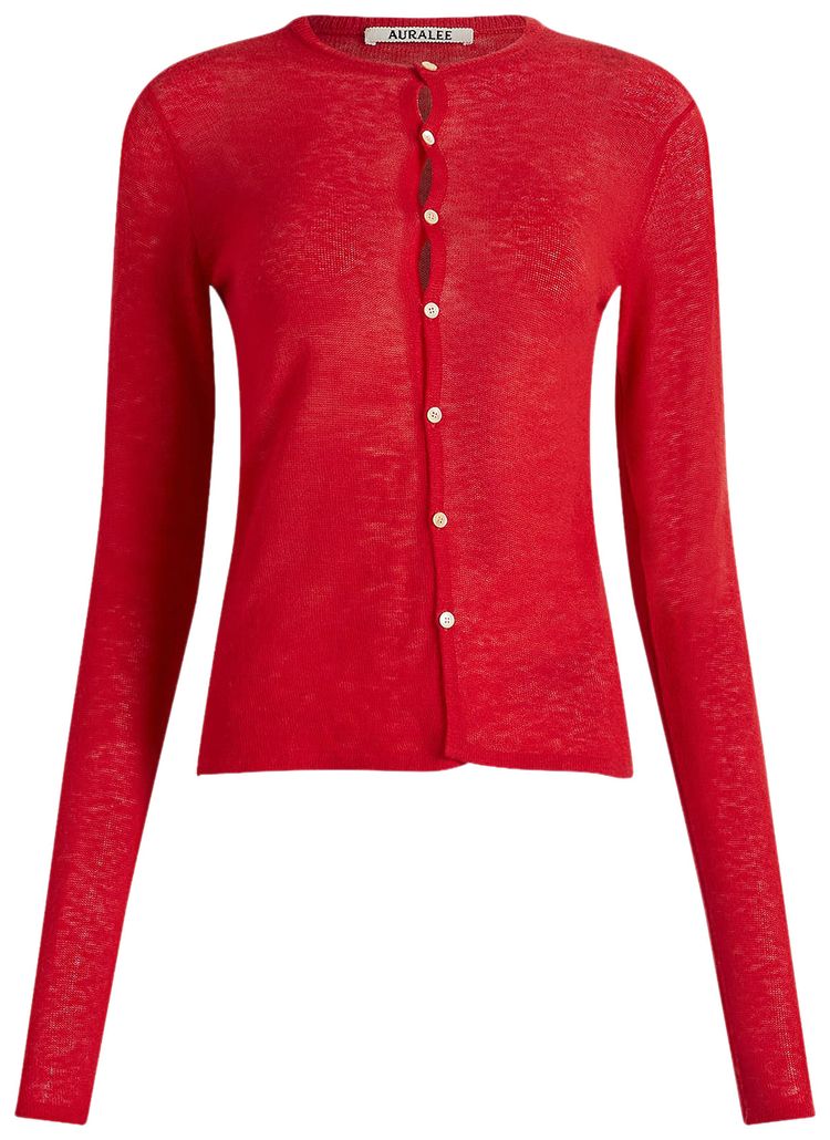 Auralee Sheer Cashmere Knit Cardigan Red Orange
