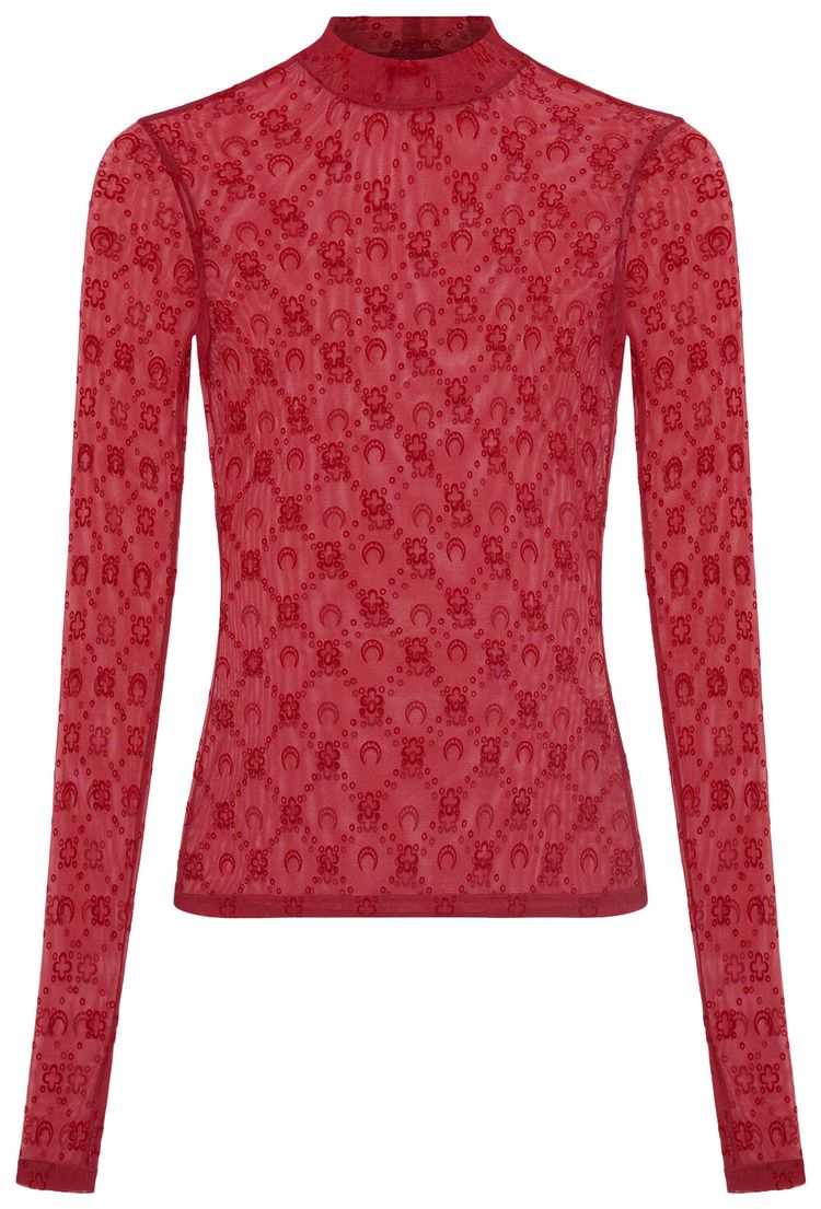 Marine Serre Mesh Flock Long Sleeve Highneck Top Ribbon Red