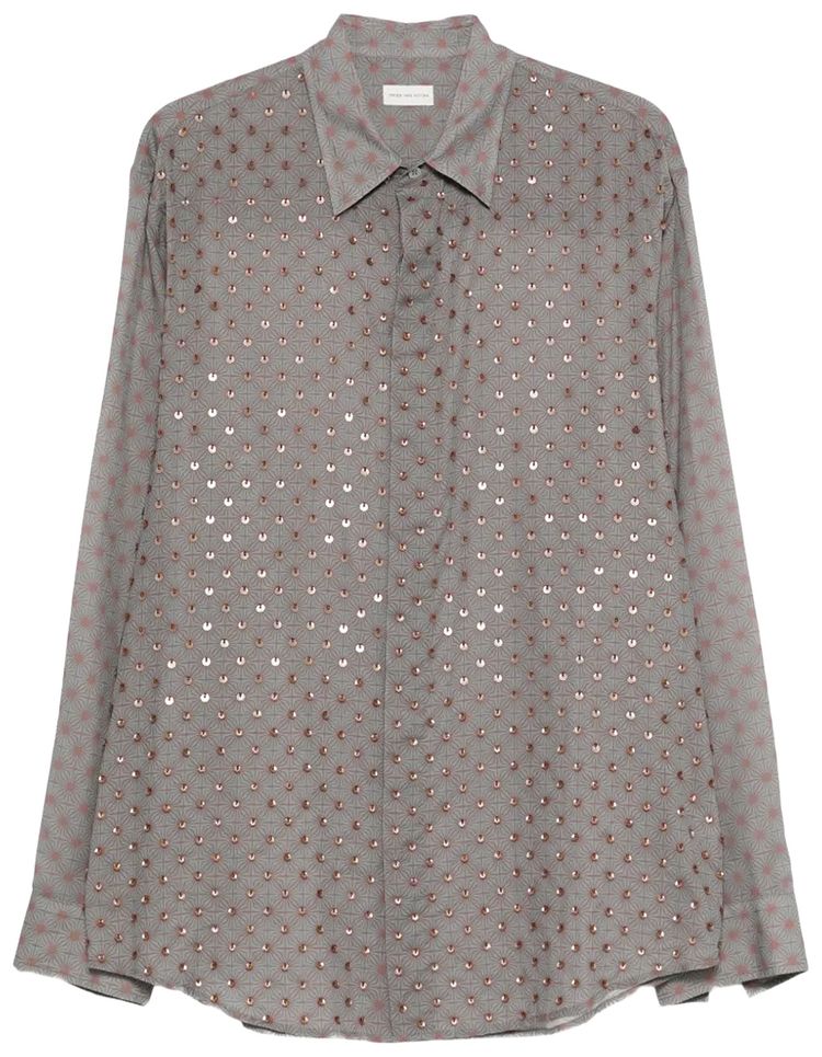 Dries Van Noten Starburst Polka Dot Print Shirt Steel