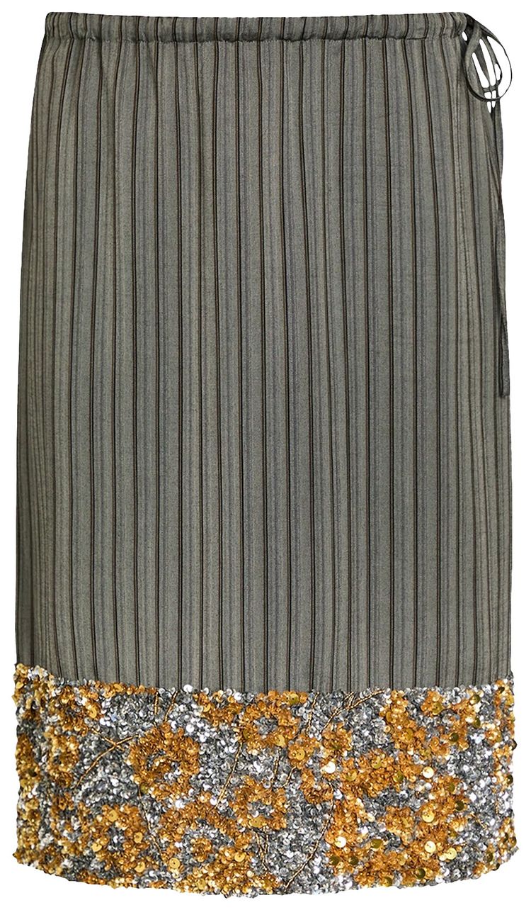 Dries Van Noten Striped Scotts Embellished Skirt Grey