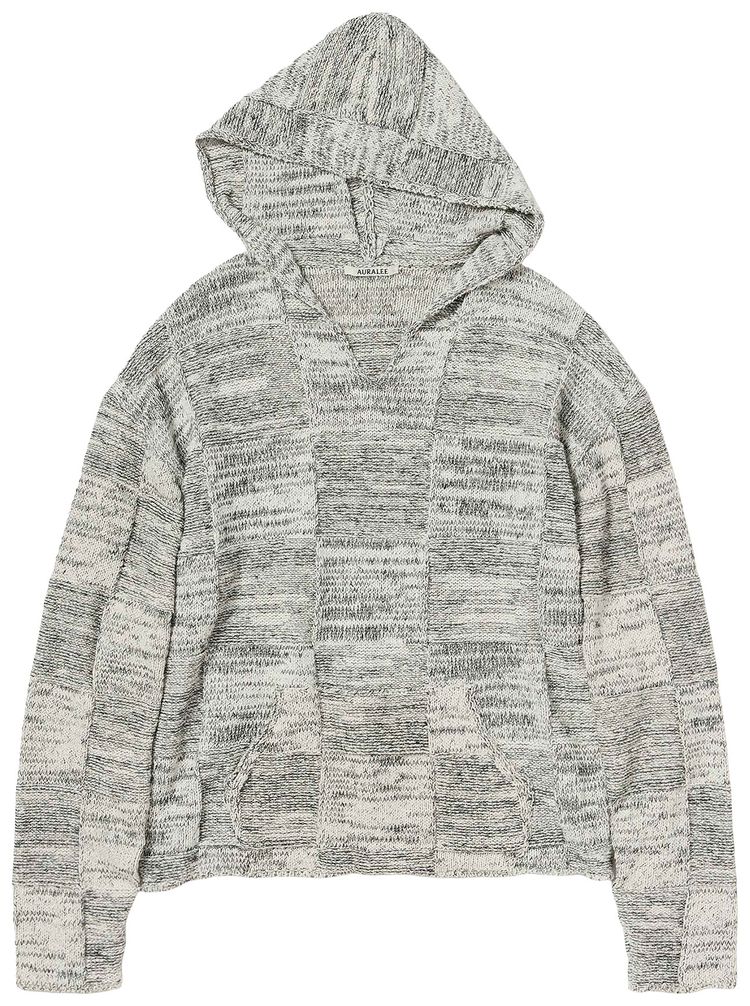 Auralee Panel Knit Pullover Parka Off WhiteBlack