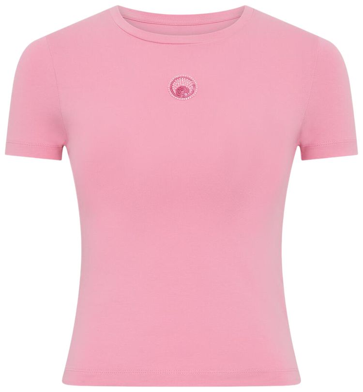 Marine Serre Pearl Logo Short Sleeve Fit T Shirt Pink