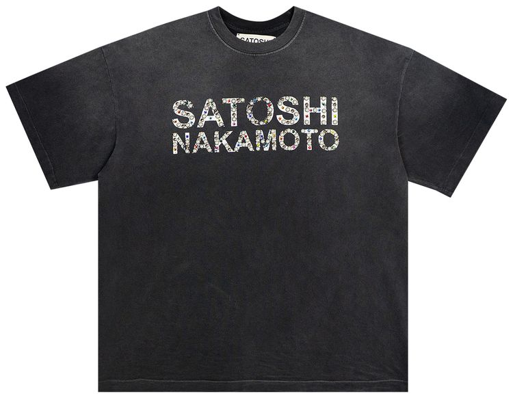 Satoshi Nakamoto Pearl Studded Logo T Shirt Washed Black