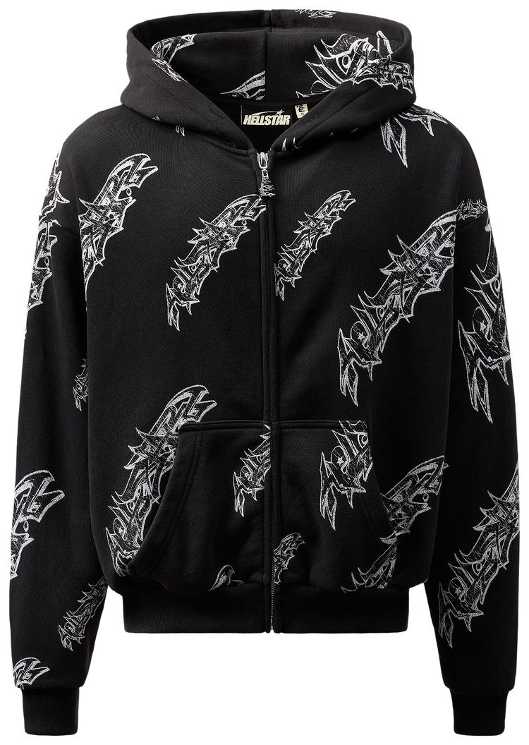 Hellstar Roll Print Graffiti Zip Up Hoodie Black