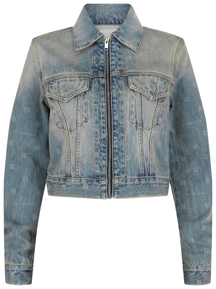 Givenchy Logo Cropped Denim Jacket Medium Blue
