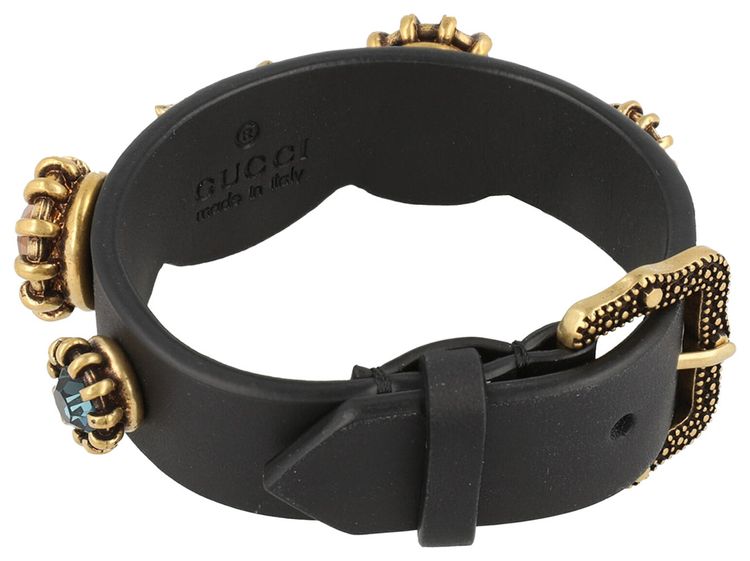 Gucci Tiger HeadCrystal Leather Bracelet Gold