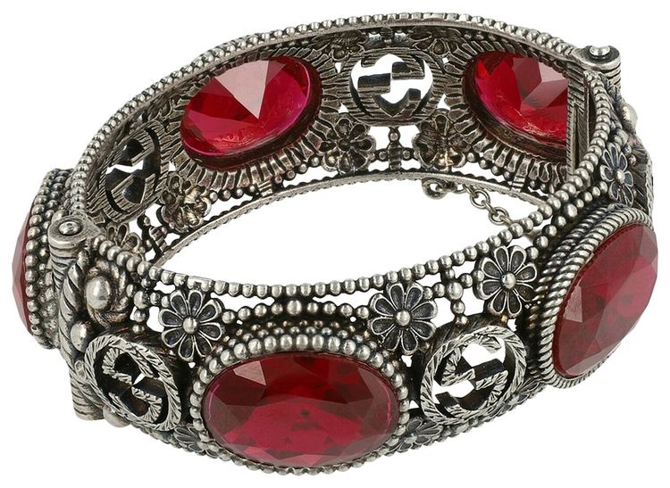 Gucci Crystal Interlocking G Hinge Bracelet Silver