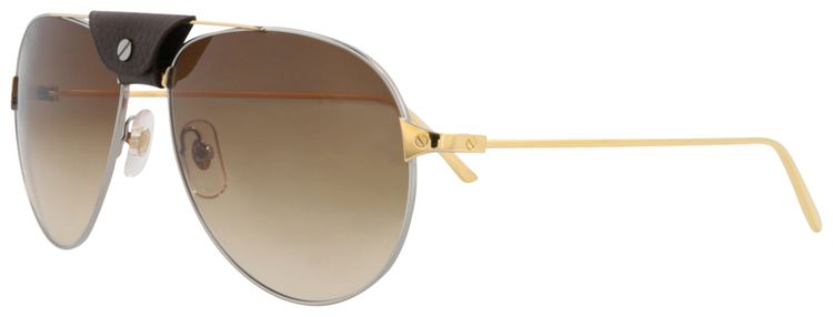 Cartier Aviator Frame Metal Sunglasses RutheniumGoldBrown