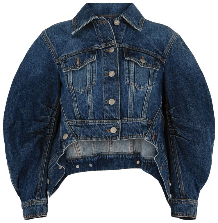 Alexander McQueen Cropped Cocoon Sleeve Denim Jacket Blue