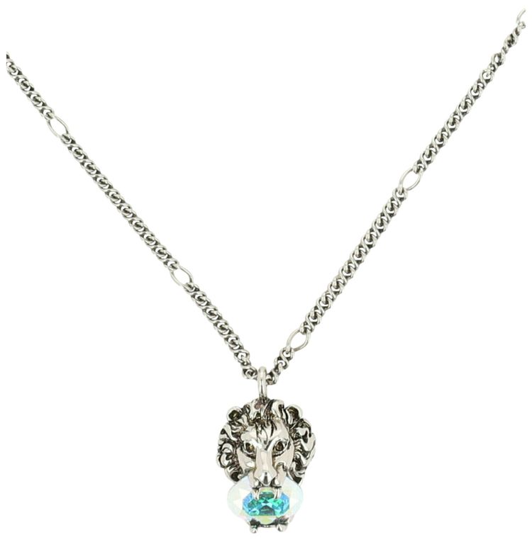 Gucci Lion Head Crystal Embellished Necklace Silver
