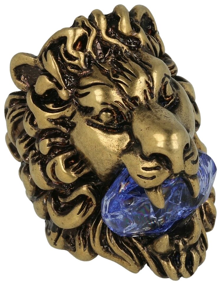Gucci Lion Head Ring GoldBlue