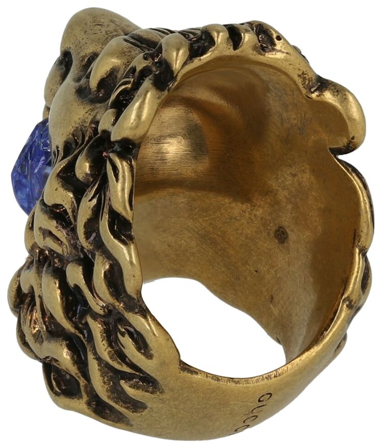 Gucci Lion Head Ring GoldBlue