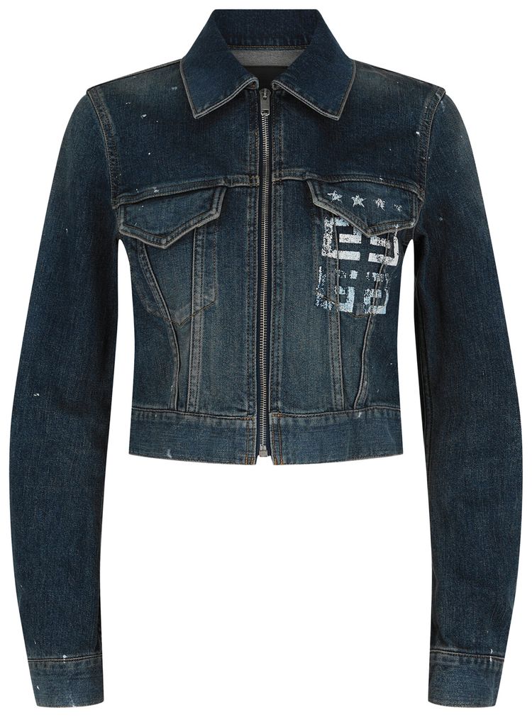 Givenchy 4G Cropped Denim Jacket Medium Blue