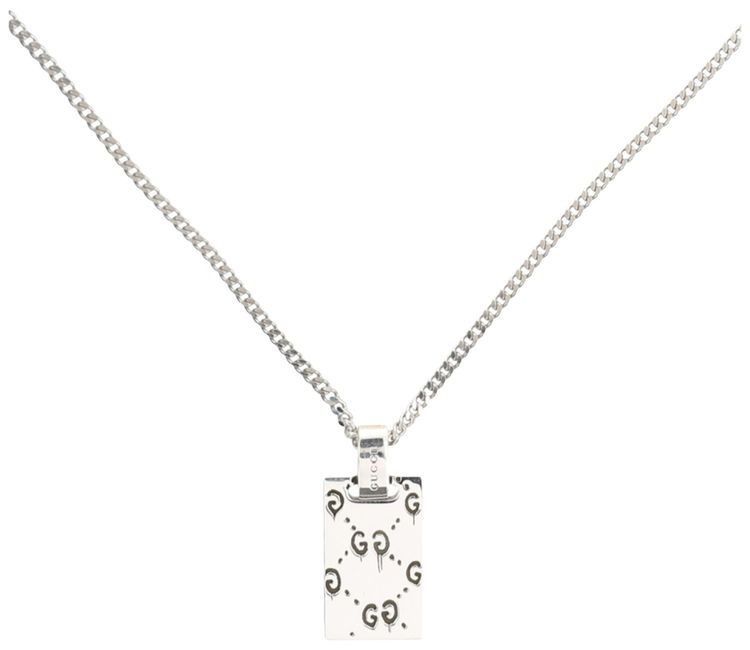 Gucci Sterling Ghost Tag Necklace Silver