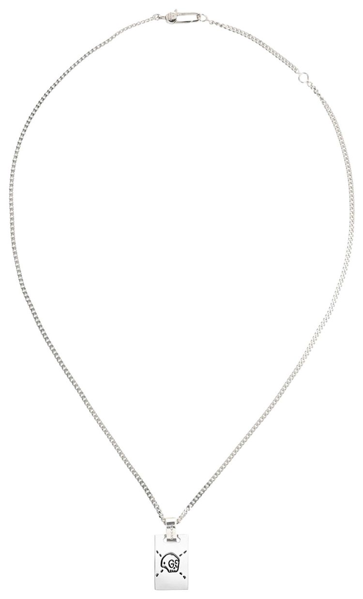 Gucci Sterling Ghost Tag Necklace Silver