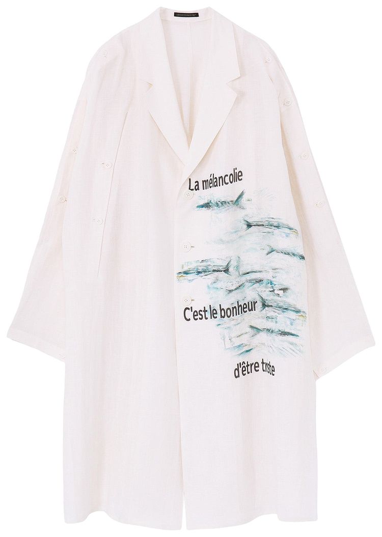 Yohji Yamamoto Pour Homme Sakana Long Jacket White