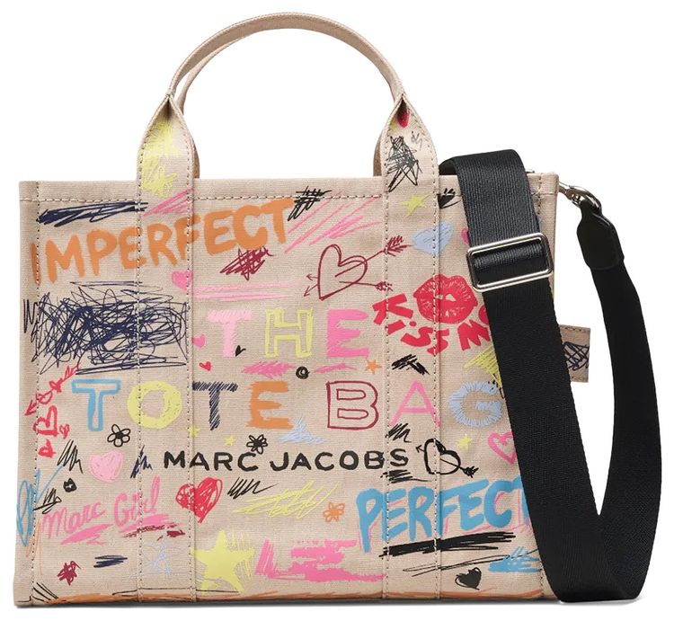 Marc Jacobs Punk Scribble Canvas Medium Tote Bag BeigeMulticolor