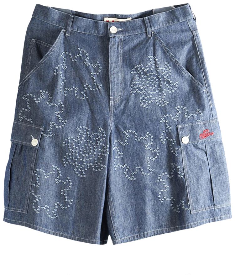 Marni Chambray Wide Leg Shorts Denim