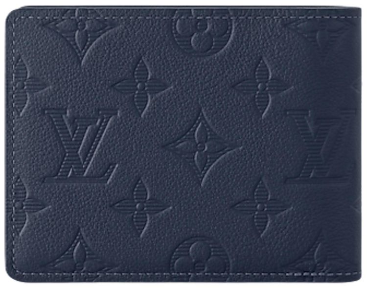 Louis Vuitton Multiple Wallet Navy Blue Monogram Shadow Embossed Calf Leather