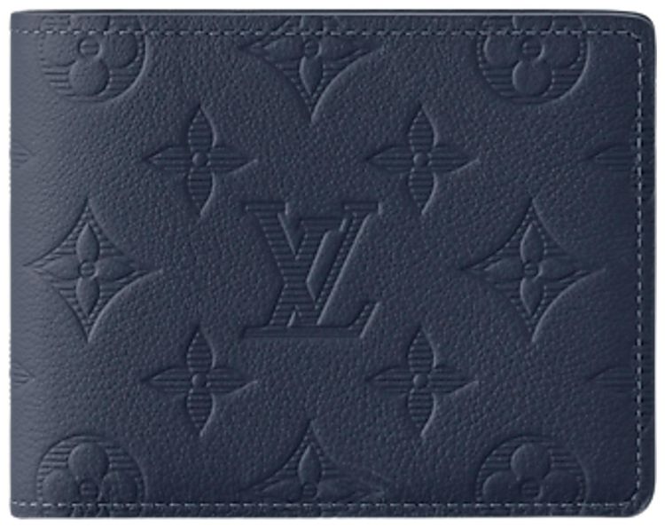 Louis Vuitton Multiple Wallet Navy Blue Monogram Shadow Embossed Calf Leather