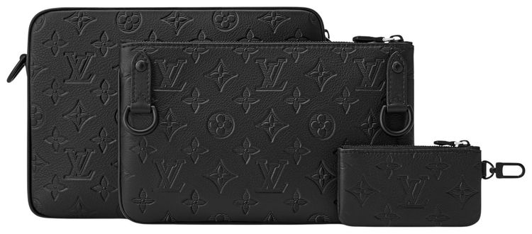 Louis Vuitton Trio Messenger Black Monogram Shadow Calfskin Leather