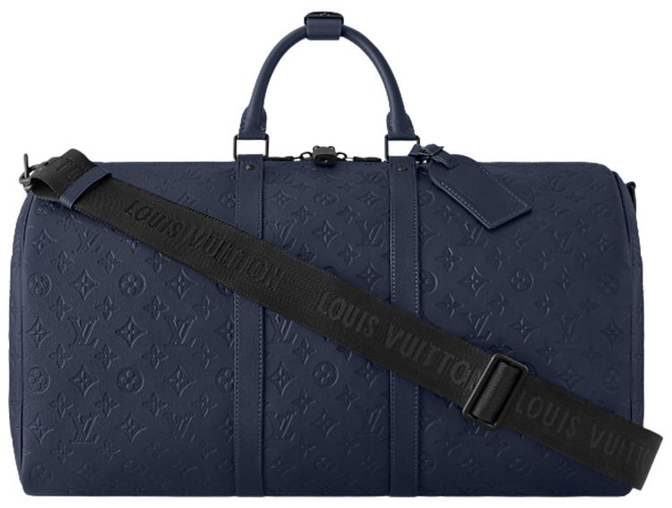 Louis Vuitton Keepall Bandouliere 50 Navy Blue Monogram Shadow Embossed Calf Leather