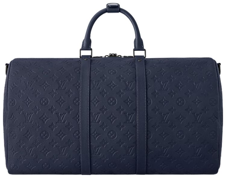 Louis Vuitton Keepall Bandouliere 50 Navy Blue Monogram Shadow Embossed Calf Leather