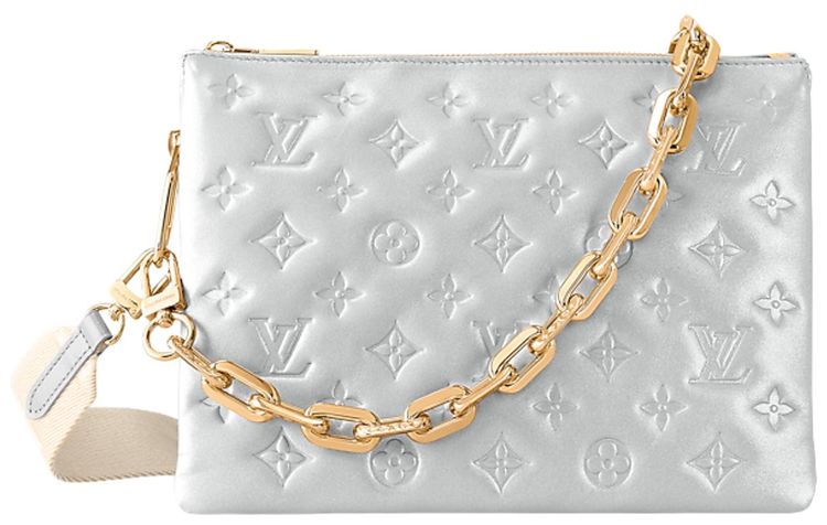 Louis Vuitton Coussin PM Silver Puffy Monogram Lambskin Leather