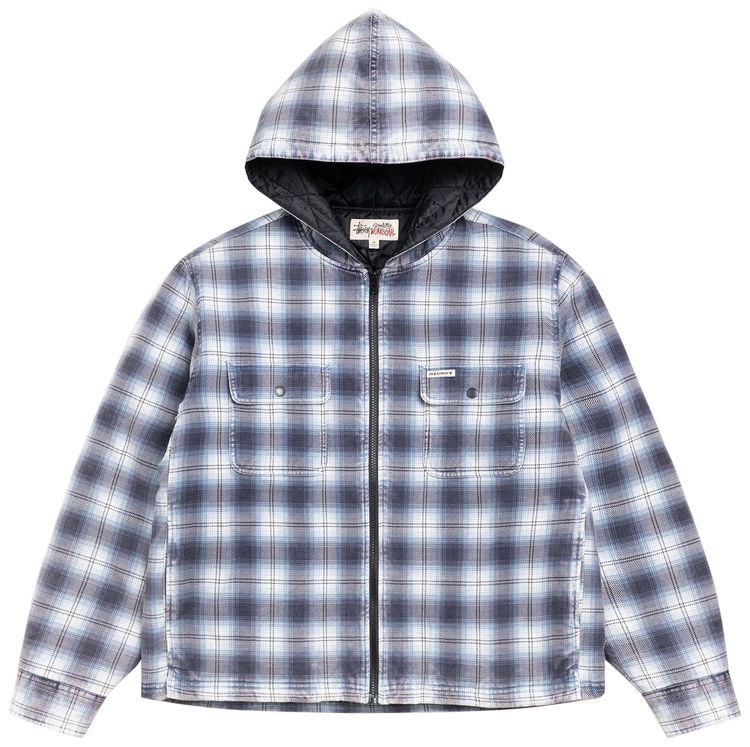 Stussy Zip Hooded Plaid Shirt Blue