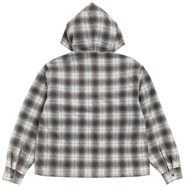 Stussy Zip Hooded Plaid Shirt Charcoal
