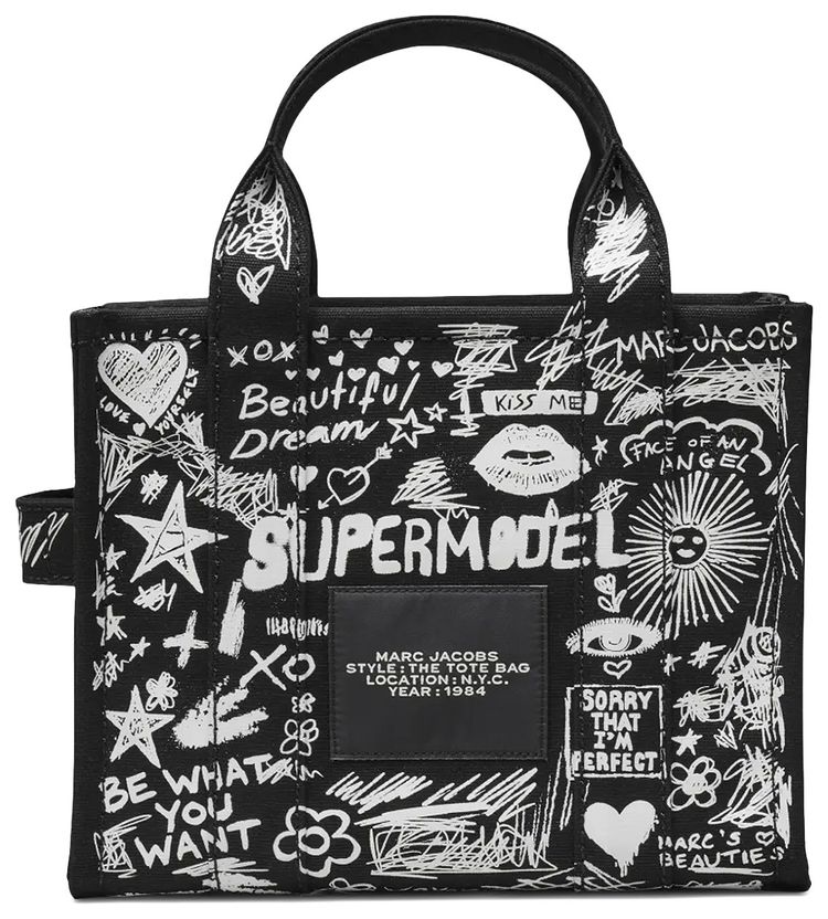 Marc Jacobs Punk Scribble Canvas Small Tote Bag BlackMulticolor