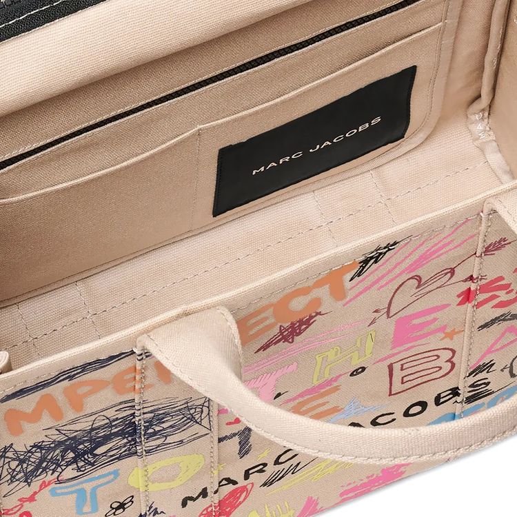 Marc Jacobs Punk Scribble Canvas Medium Tote Bag BeigeMulticolor
