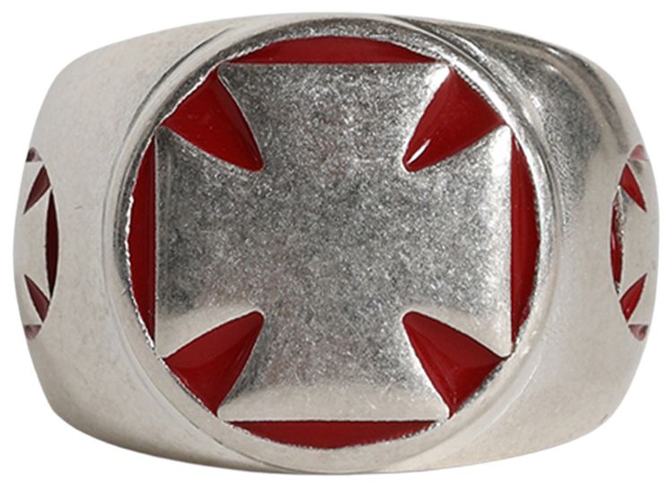 Vetements Biker Cross Signet Ring SilverRed