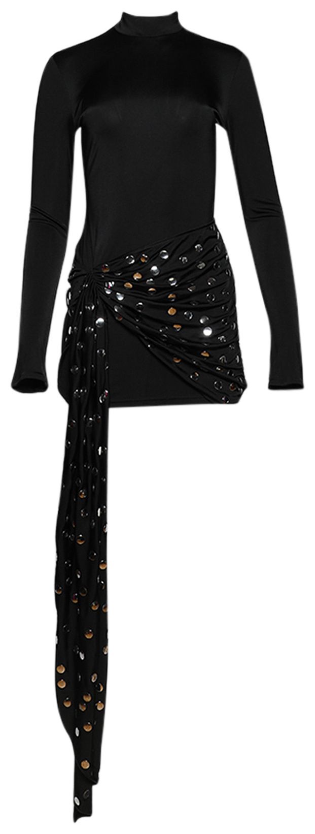 David Koma Polka Dot Hotfix Fabric Overlay Detail Mini Dress BlackSilver