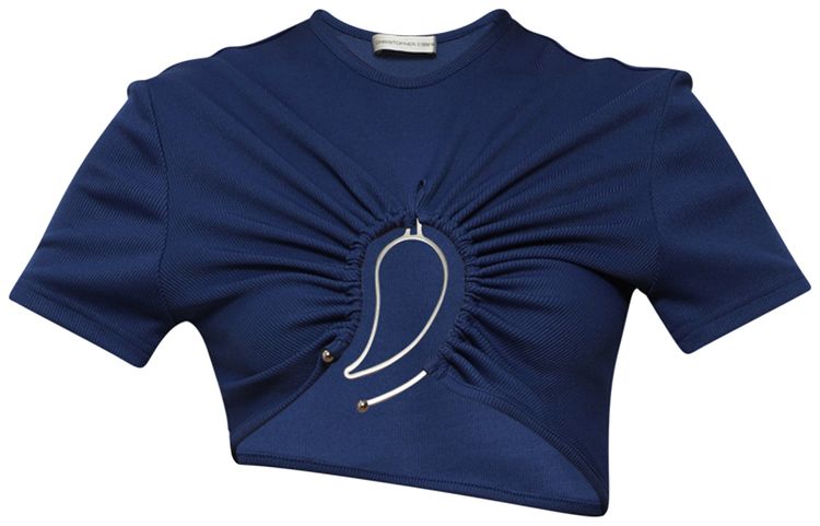 Christopher Esber Paisley Ruched Crop Tee Yves Blue