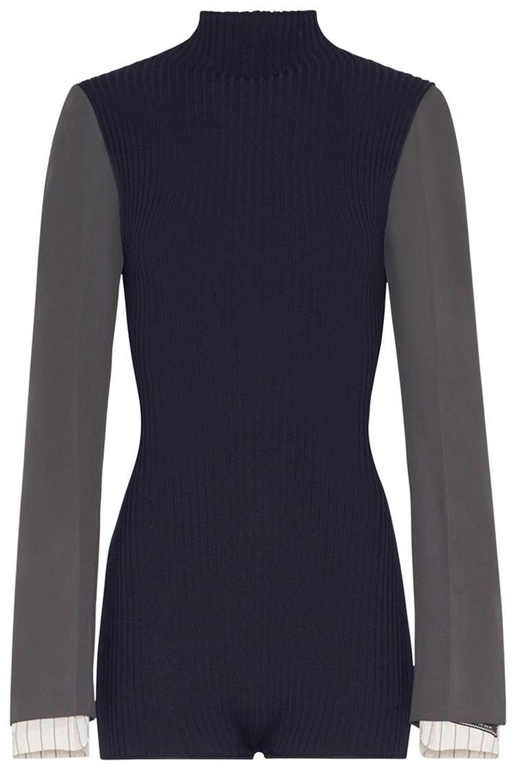 Jean Paul Gaultier High Neck Body Suit With Tailored Sleeves NavyDark Grey