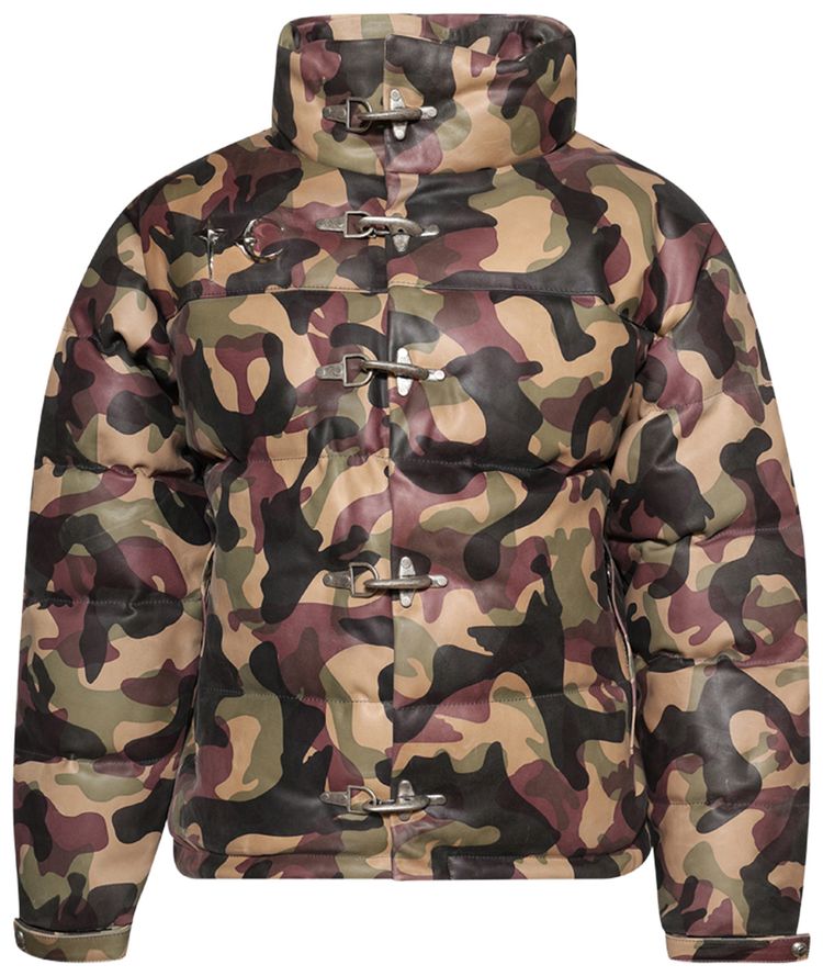 Thug Club Camo Leather Puffer Jacket Beige