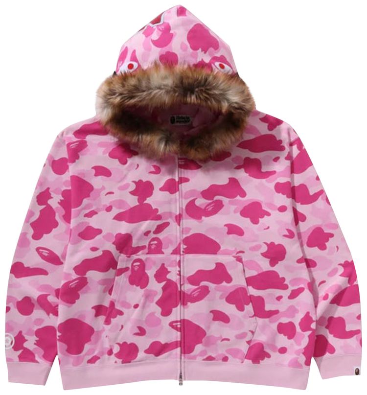 BAPE x Cactus Jack x Don Toliver Faux Fur Shark Zip Hoodie Pink
