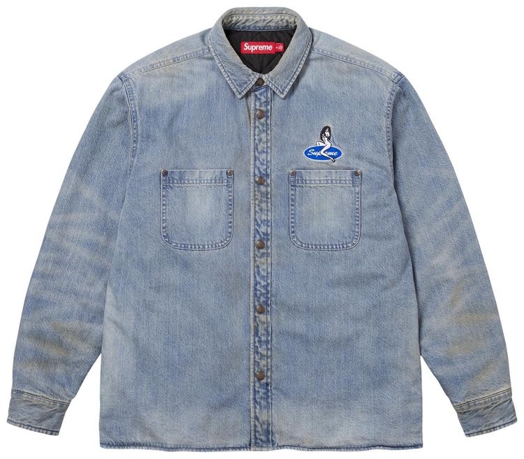 Supreme Quilted Lined Denim Snap Shirt Dirty Indigo