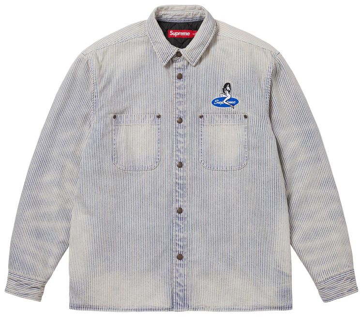 Supreme Quilted Lined Denim Snap Shirt Stripe