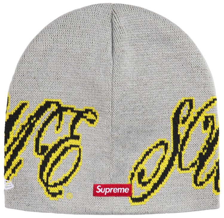 Supreme New Era Cursive Beanie Grey