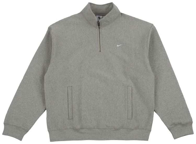 Nike Solo Swoosh Fleece Quarter Zip Top Dark Grey HeatherWhite