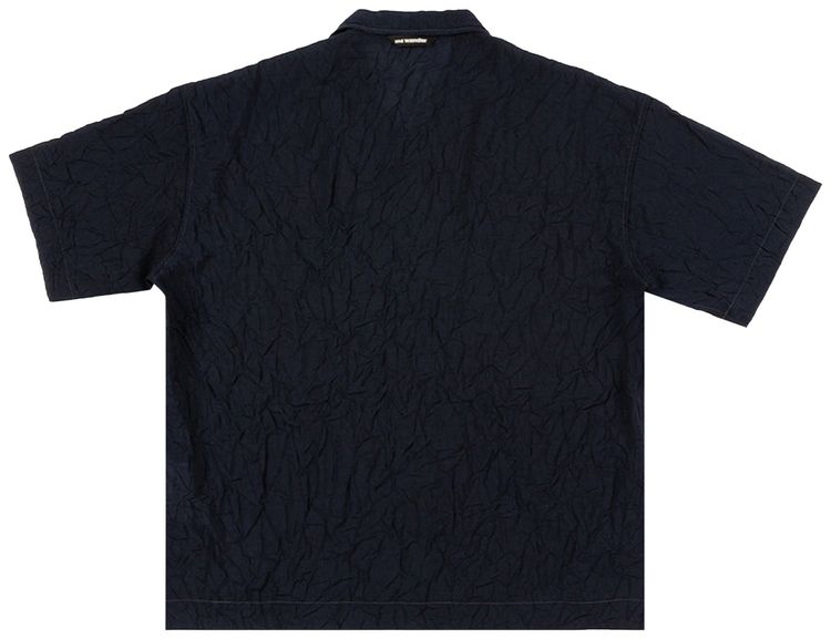 And Wander Washer Pleated Open Short Sleeve Shirt Navy