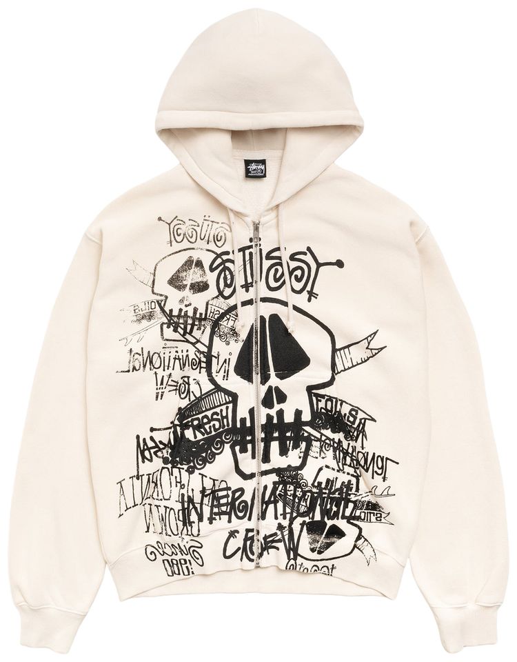 Stussy Skulls Zip Hoodie Pigment Dyed Bone